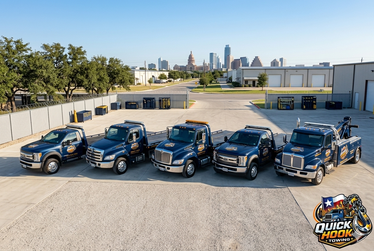 Tow ATX fleet of flatbed trucks and heavy duty wreckers