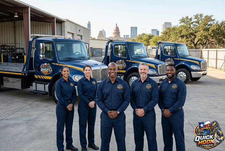Tow ATX team and fleet of tow trucks in Austin TX