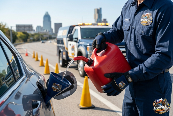 Fuel being delivered to stranded vehicle