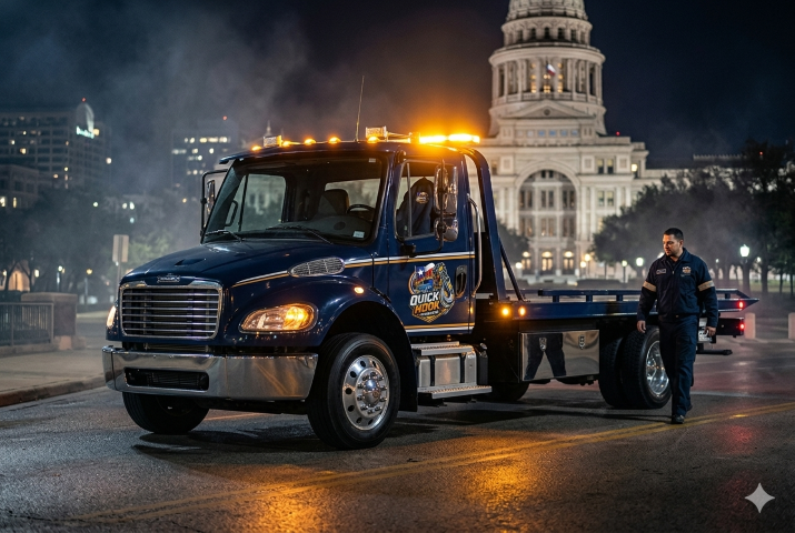 Tow ATX flatbed tow truck ready for 24/7 service in Austin TX