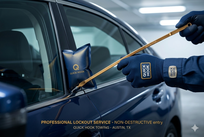 Professional lockout tools being used on car door